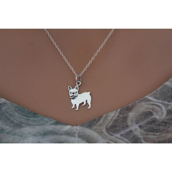 Sterling Silver French Bulldog Charm Necklace - Picture 1 of 4